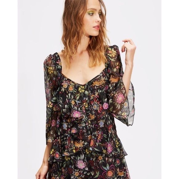 La DoubleJ Sissi Tiered Ruffle Midi Dress Babe in Silk Chiffon XS - Picture 5 of 17